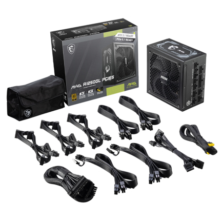 Fuente de Poder 1250W MSI MAG A1250GL PCIE5 80 PLUS Gold ATX Modular 24-pin ATX 135mm 2