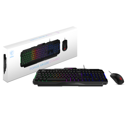 Kit Gamer Teclado y Mouse MSI FORGE GK100 Alámbrico USB Negro Español Membrana RGB 4