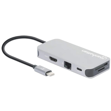 Docking Manhattan USB-C  8 ptos HDMI USB-C PD/2xUSBv3.2/USBv2.0 RED SD/Micro SDD