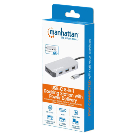 Docking Manhattan USB-C  8 ptos HDMI USB-C PD/2xUSBv3.2/USBv2.0 RED SD/Micro SDD 2
