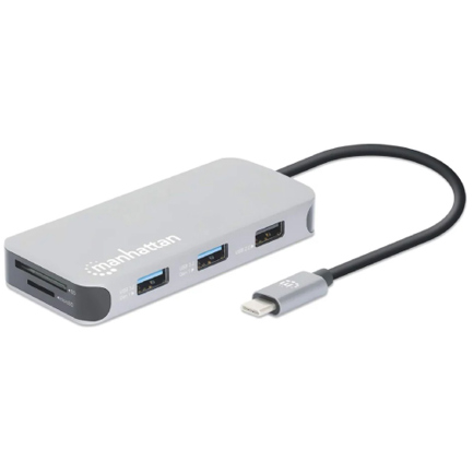 Docking Manhattan USB-C  8 ptos HDMI USB-C PD/2xUSBv3.2/USBv2.0 RED SD/Micro SDD 3