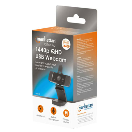 Camara Web Manhattan QHD USB Auto Enfoque Cancelacion de ruido Negra