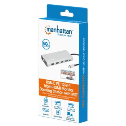 Docking Manhattan USB-C para Triple Monitor HDMI/USB-C/PD/SD/micro SD 3
