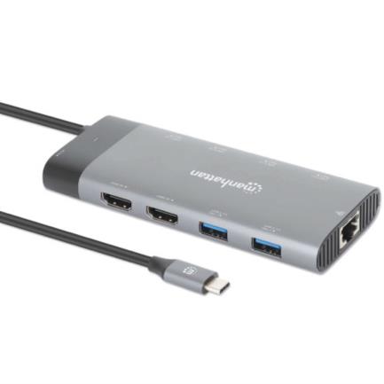 Docking Manhattan USB-C 10 Puertos 2xHDMI 5xUSB-A US