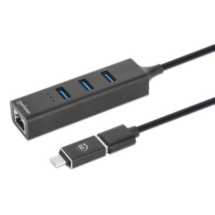 Adaptador de Red Manhattan USB A/C con Hub V3 Color Negro 2