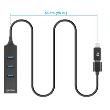 Adaptador de Red Manhattan USB A/C con Hub V3 Color Negro 3