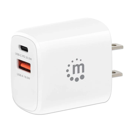 Cargador de Pared Manhattan 20W  USB-C PD (20W) y USB-A QC (18W) 5
