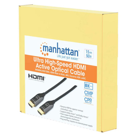 Cable Manhattan HDMI 2.1 Fibra Optica 15M 8ka60Hz Certificado