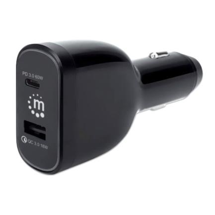Cargador de Auto Manhattan PD 2 Puertos USB-C/USB-A Color Negro