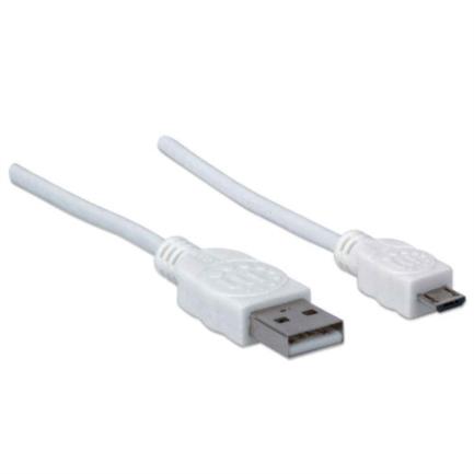 Cable Manhattan USB 2.0 A-M Micro-B Alta Velocidad 1.8m Color Blanco
