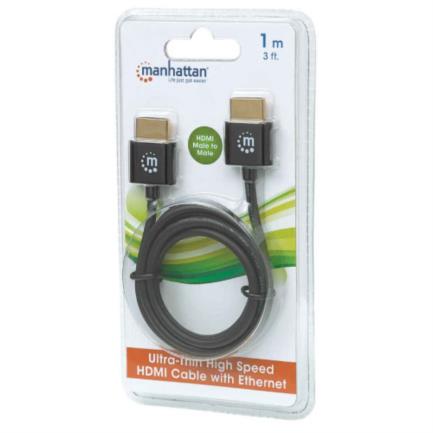 Cable Manhattan HDMI M-M Ultra Delgado Alta Velocidad con Ethernet 1m Color Negro 3