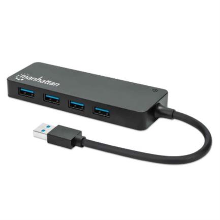Hub Manhattan USB 3.2 Gen1 4 Puertos USB-A Color Negro