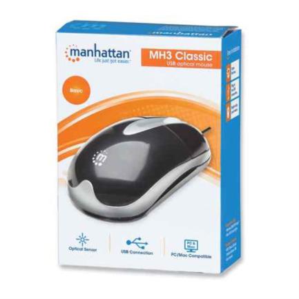 Mouse Manhattan Óptico Clásico MH3 USB 1000dpi Color Negro-Plata 2
