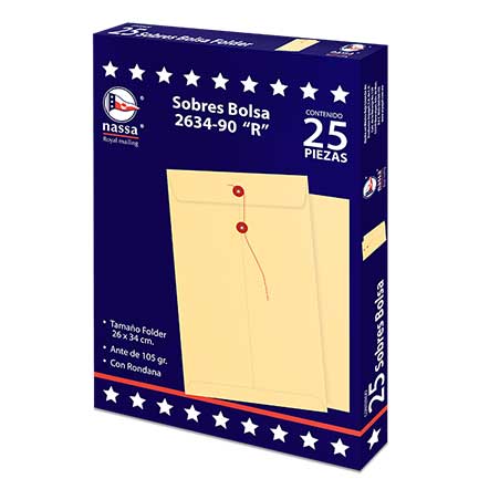SOBRE BOLSA NASSA FOLDER ANTE C.R. 8 PQS C/25 PZS 26X34 CMS