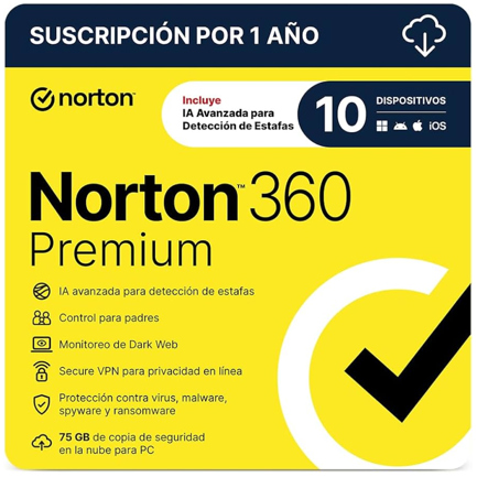 Licencia Antivirus ESD Norton 360 Premium 1 Año 10 Dispositivos
