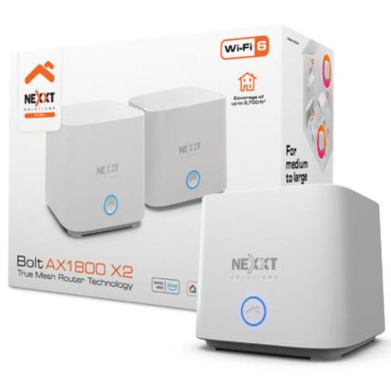 Router Nexxt Home Bolt AX1800 Tecnología Mesh Conecta Hasta 250 Dispositivos Cobertura 344m2 2 Piezas Blanco