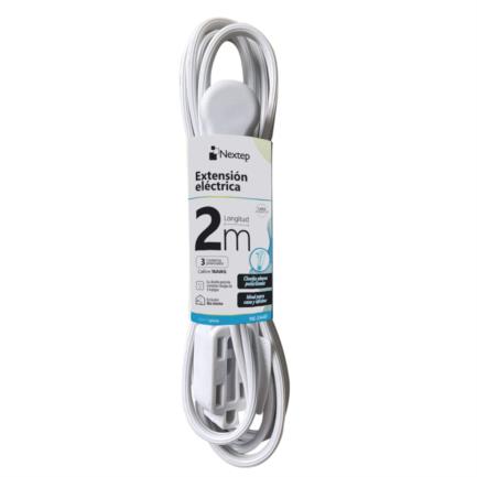 EXTENSION ELECTRICA NEXTEP 16 AWG 2MTS CLAVIJA PLANA COLOR BLANCA NE-244D NE-244D - Código: NE-244D | Compra en Guadalajara