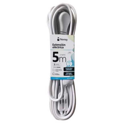 EXTENSION ELECTRICA NEXTEP 16 AWG 5MTS CLAVIJA PLANA COLOR BLANCA NE-244C NE-244C - Código: NE-244C | Compra en Guadalajara