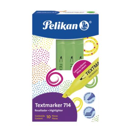 Marcador resaltador pelikan 714 color verde c/10 pzas