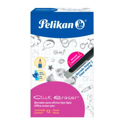 Borrador pelikan click eraser tipo pluma c/12 pzas