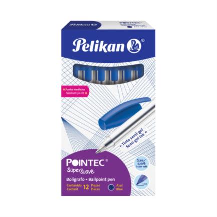 Bolígrafo pelikan pointec punto mediano 0.7mm color azul c/12 pzas