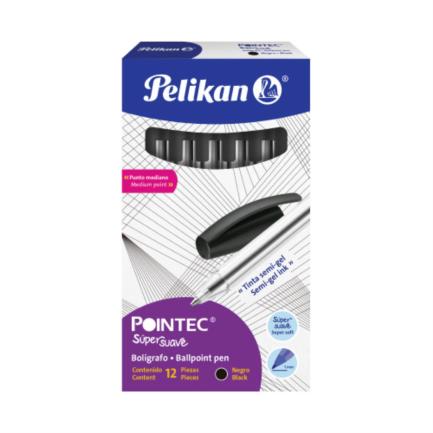 Bolígrafo pelikan pointec punto mediano 0.7mm color negro c/12 pzas