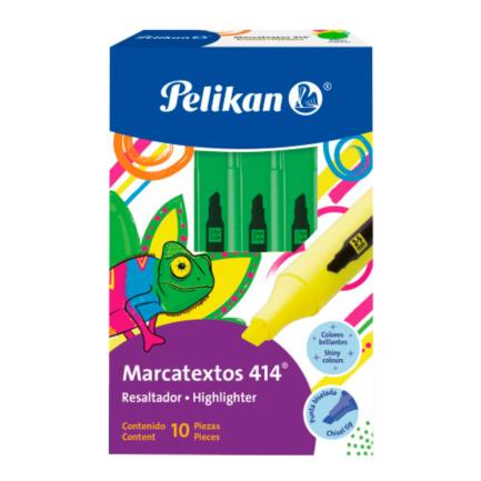 Marcador resaltador pelikan 414 color verde c/10 pzas