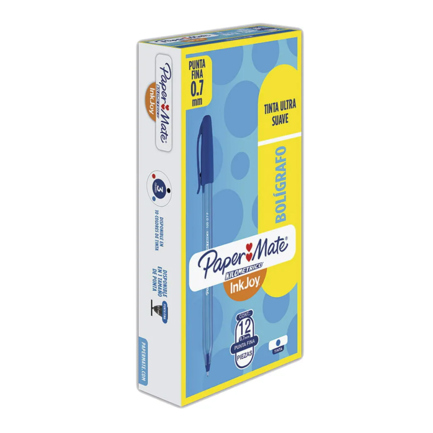 Bolígrafo Papermate InkJoy Kilometrico Punta Fina 0.7mm Azul c/12 Pzas