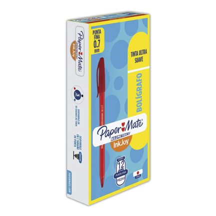 Bolígrafo Papermate InkJoy Kilometrico Punta Fina 0.7mm Rojo c/12 Pzas 2