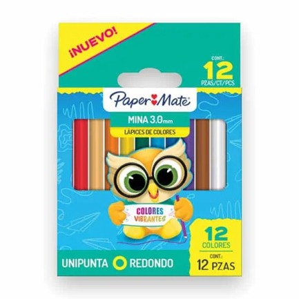 Lápices de colores Papermate cortos de 3.0 mm caja con 12 piezas