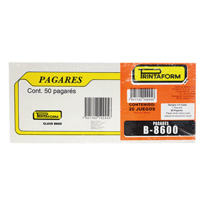 Pagaré 8600 PRINTAFORM C/50 Hojas