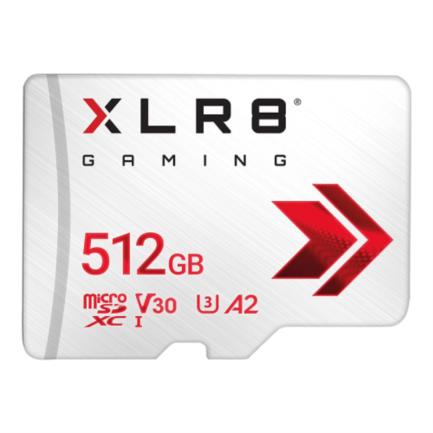 Memoria Flash Micro SD PNY XLR8 512GB Clase 10 U3 V30 Lect 100/90Mbs Mobile Consolas Gamers Video 4K Color Blanco