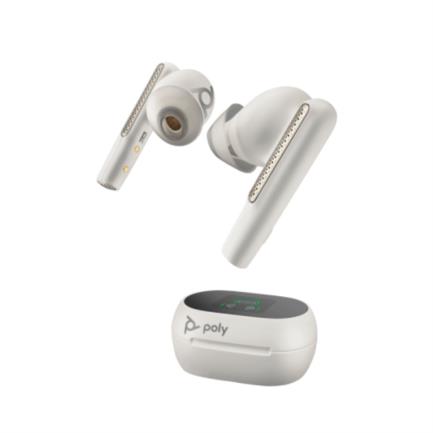 Poly Voyager Free 60+ Audifonos UC Blanco arena + Adaptador USB-A BT700 + Estuche de carga con pantalla tactil
