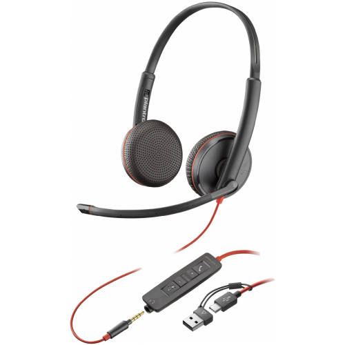 Auriculares POLYCOM estereo Blackwire 3225 / conector de 3.5 mm / adaptador USB-C/A (a granel