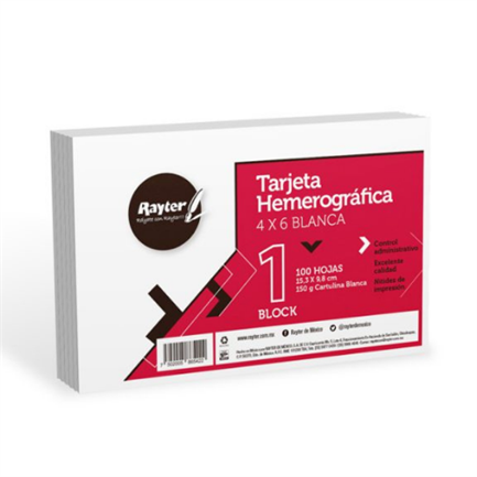 Tarjeta rayter hemerográfica 4x6 blanca c/100