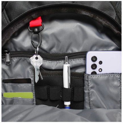Mochila Swissmobility BEVERIN 17 3 cierres asa de acero reforzada piso de espuma múltiples bolsos internos color negro 3