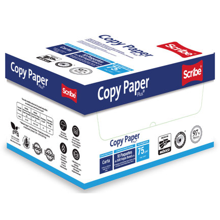 Papel Cortado Scribe Copy Paper Plus Carta 75 Grs 97% de Blancura Caja c/5000 Hojas