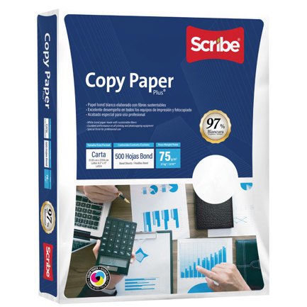 Papel Cortado Scribe Copy Paper Plus Carta 75 Grs 97% de Blancura Caja c/5000 Hojas 2