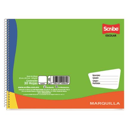Block Marquilla escolar dibujo Scribe espiral sencillo blanco 30 hojas pasta semi rigida