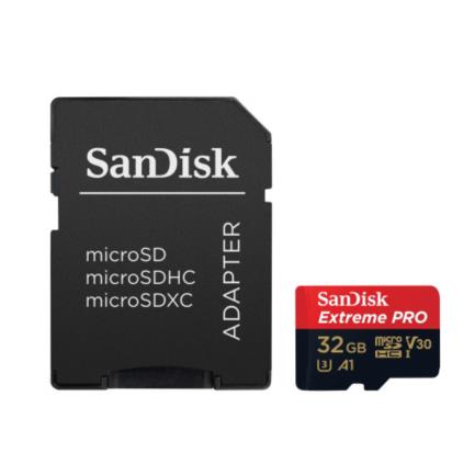 Memoria Micro SD SanDisk Extreme Pro 32GB Micro SDHC UHS-I Clase 10 V30 C/Adaptador Color Negro Rojo SDSQXCG-032G-GN6MA