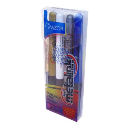 Marcador permanente signal metalink punta fina colores surtidos c/4 pzas