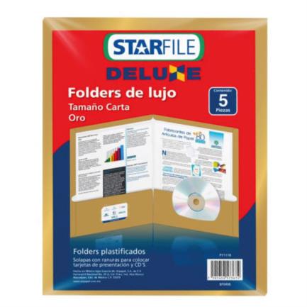 Folder Starfile Plast Carta Dorado 23.5 x 29.5cm Mult 12P Paquete 5