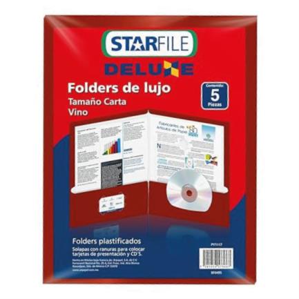 Folder StarFile Plastificado Tamaño Carta Color Vino 23.5 x 29.5 cm C/5 Piezas