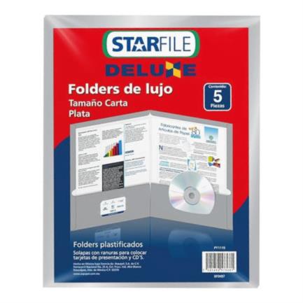 FOLDER DELUXE PLASTIFICADO PLATA PAQ. C/5