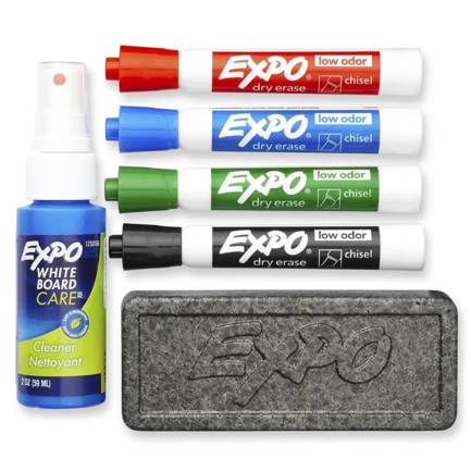 Marcadores Sanford expo para pizarrón blanco kit con 4 pas colores surtidos con borrador más limpiador 3