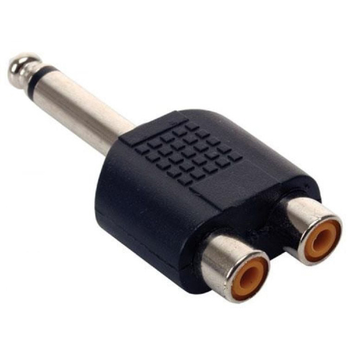 Adaptador de plug 6.3 mm a 2 jacks RCA. monoaural