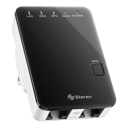 COM 818 Repetidor y Punto Acceso Steren Wi Fi Pared 2.4 GHz 17m Cobertura Color Negro 7506250912528