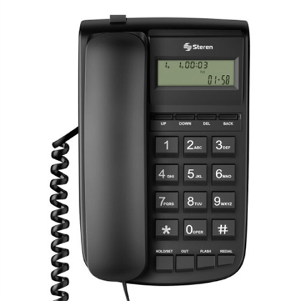 Teléfono alámbrico steren teclado grande pantalla fácil marcación color negro