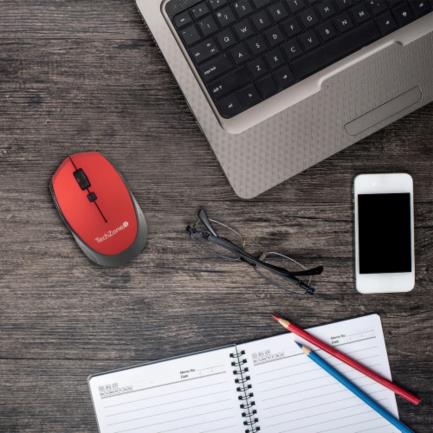 Mouse Inalambrico TechZone Optico 800 a 1600dpi Ajustable 3 Botones Ambidiestro Win/MAC Color Rojo 2