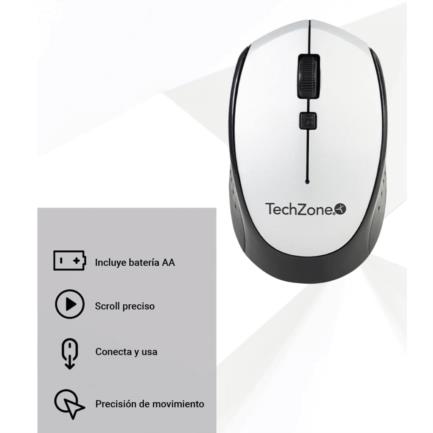Mouse Inalambrico TechZone Optico 800 a 1600 DPI Ajustable 4 Botones Ambidiestro Win/MAC Color Plata